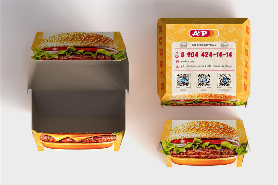 Дизайн картонной упаковки для ресторана доставки еды sushiap.ru (2207)