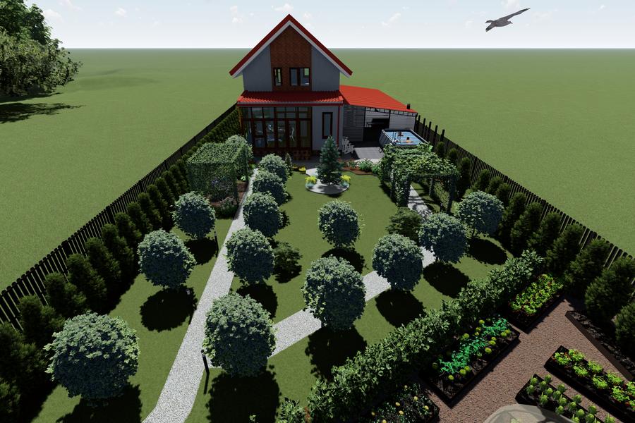 Анимация экстерьера загородного дома с участком (2447)