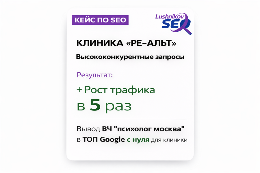 Вывод ВЧ "психолог москва" в ТОП Google с нуля для клиники + отзыв (5163)